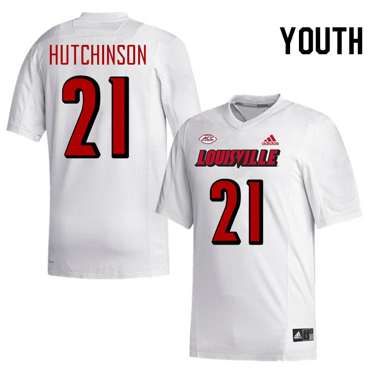 Youth #21 D'Angelo Hutchinson Louisville Cardinals College Football Jerseys Stitched-White